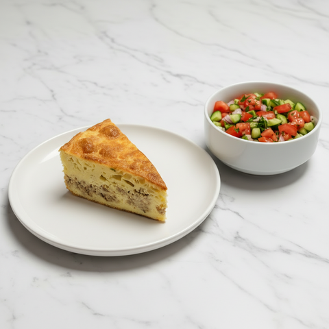 Beef Pie Slice - White Plate Marble Background