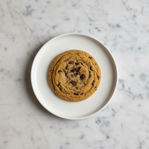 Chocolate Chip Cookie - White Plate Marble Background
