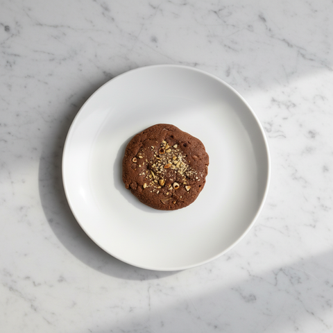 Chocolate Hazelnut Cookie - White Plate Marble Background