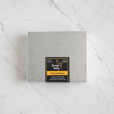 Classic Pistachio Baklava Silver Box - Marble Background