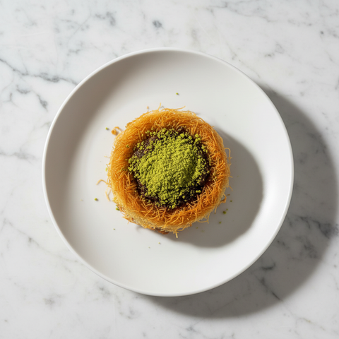 Kunefe Pastry - White Plate Marble Background