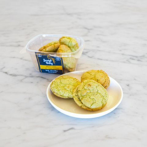 Pistachio Almond Cookie Pack with marble background