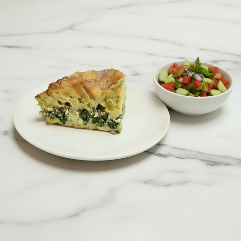 Spinach Feta Bourek with marble background